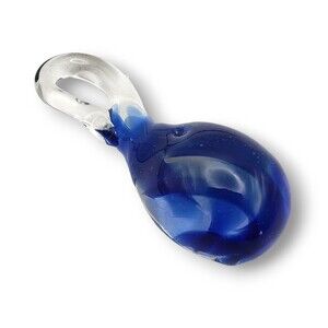 Blue Clear Swirl Art Glass Pendant Charm 2"